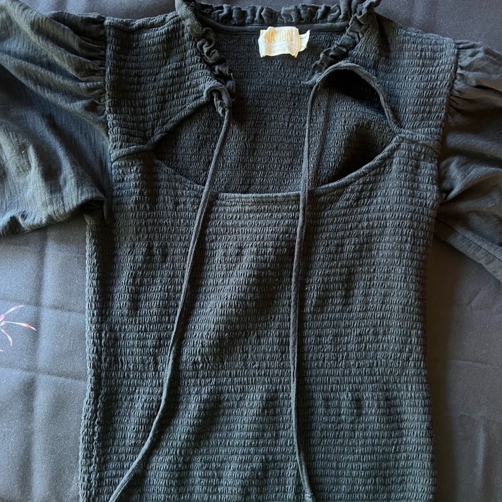 Elegant Black Smocked Blouse with Ruffles